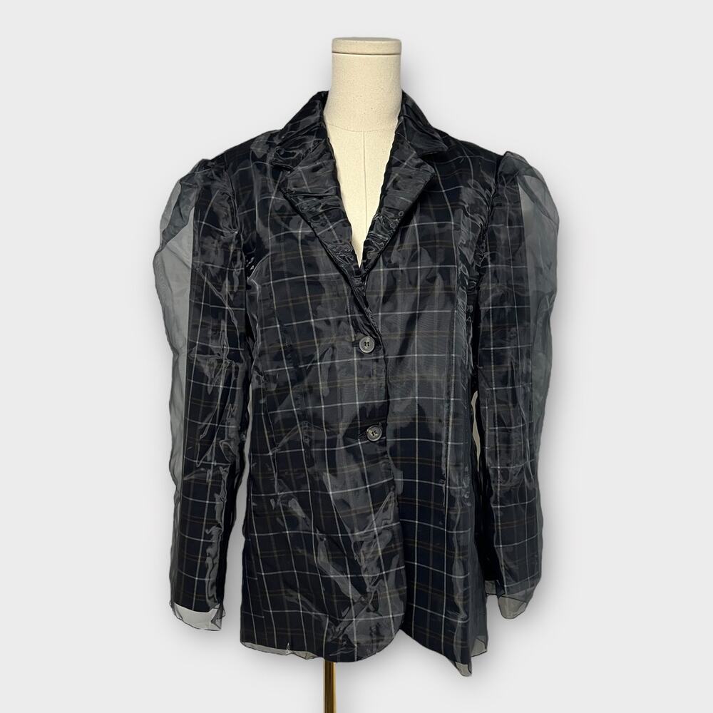 By Anthropologie Tulle Overlay Plaid Blazer Size Small NEW - Picture 3 of 9